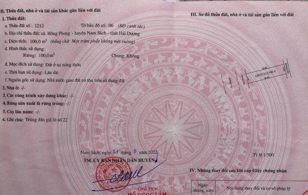 Bán Lô Đất Trục Chính Vận Tải, Hồng Phong, Nam Sách, Hd, 100M2, Mt 5M, Vị Trí Đẹp - 637081