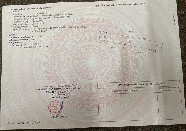 Bán Đất Ngõ Phố Cô Đông, Phường Bình Hàn, Tp Hd, 89.5M2, Mt 3.9M, Ngõ Oto Tránh Nhau, Thông - 640573